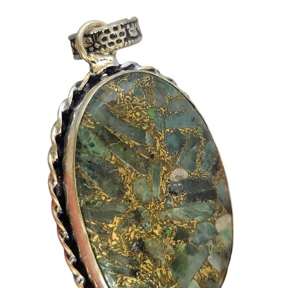 Emerald Mosaic Pendant in Sterling Silver – Handmade Green Stone Necklace - Picture 6 of 10